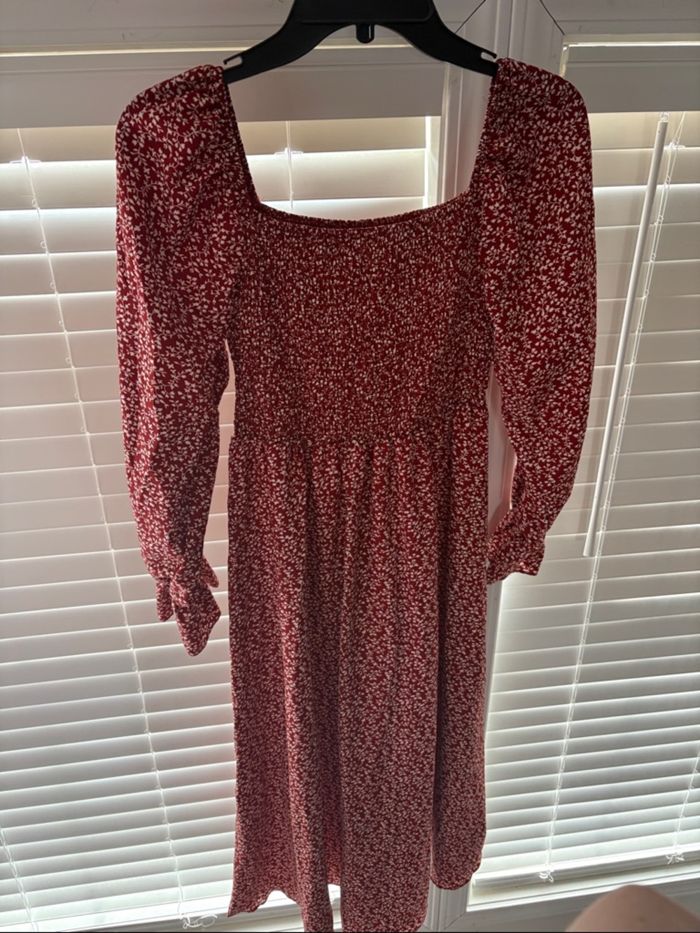 Red Floral Smocked Midi Dress